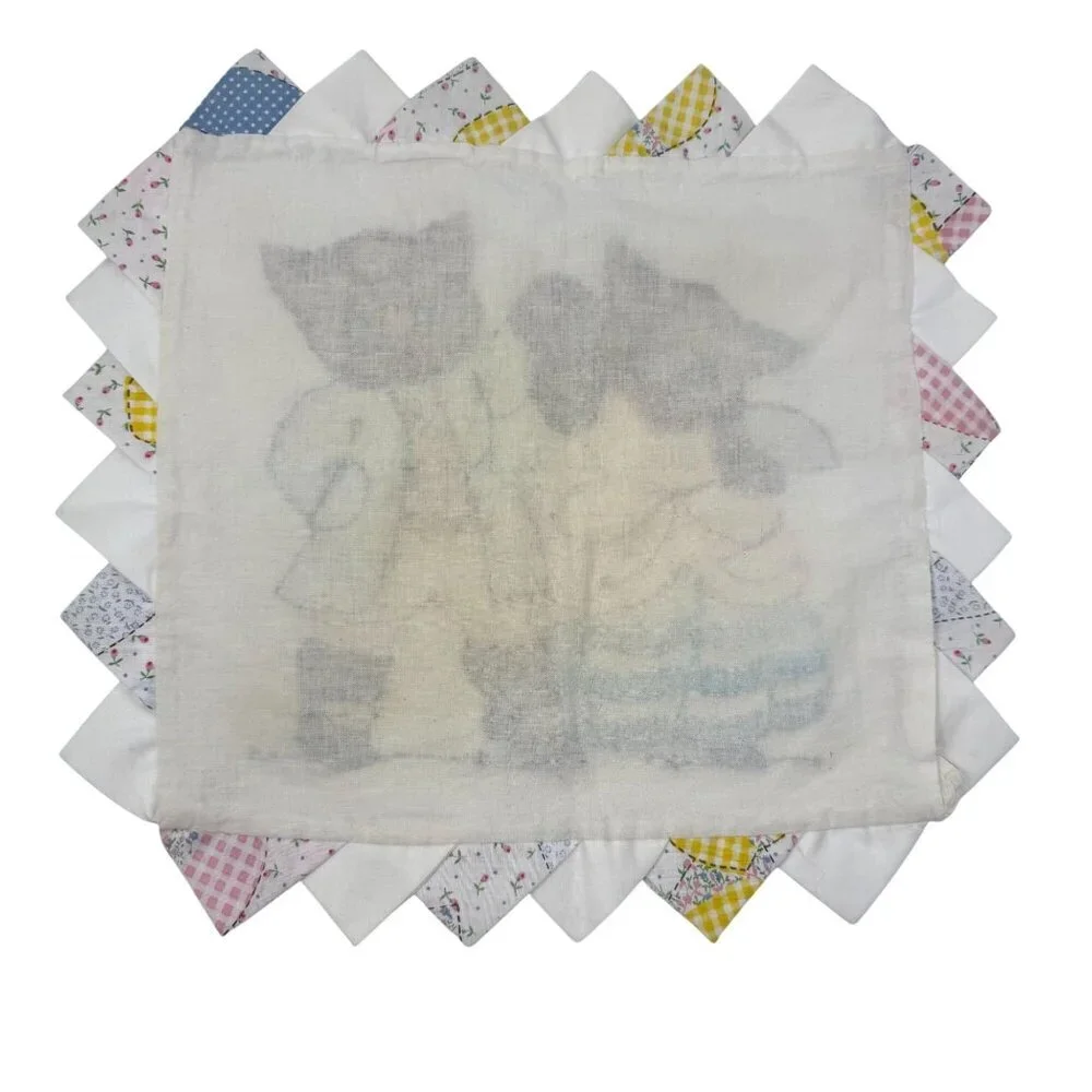 Vintage Handcrafted Cat Couple Quilted Pillow Case Scalloped Edge Dancing